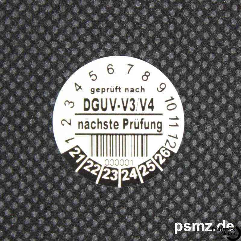 500 Prüfplaketten DGUV-V3/V4 20mm Vinyl gelb und Wunschtext auf Rolle