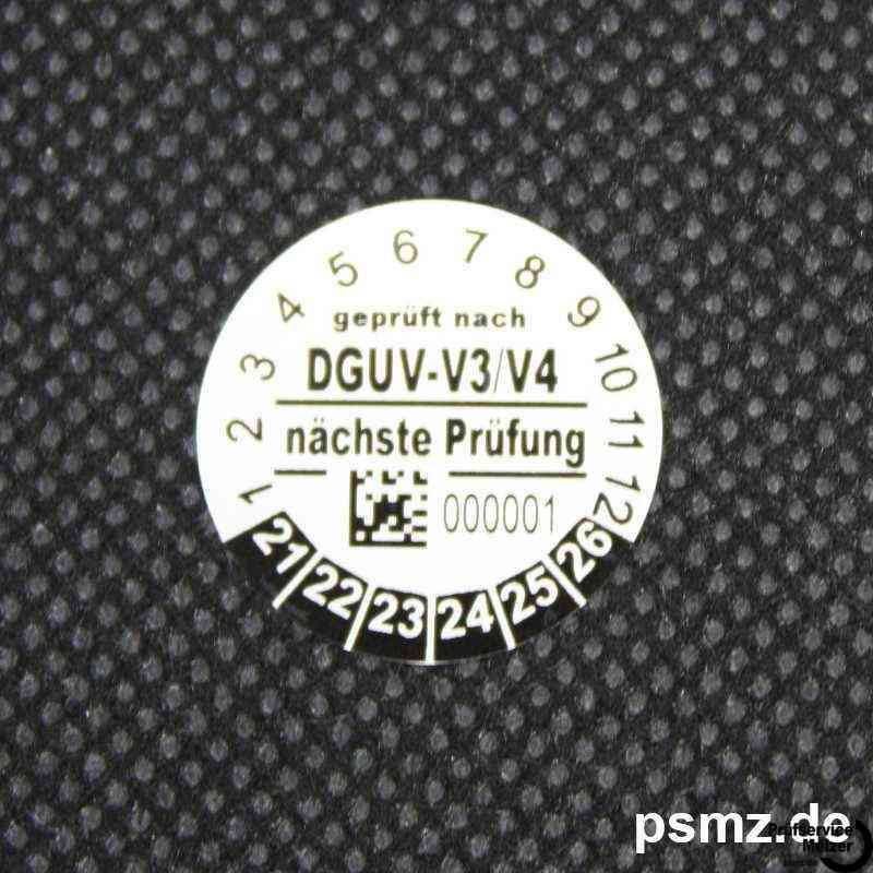 500 Prüfplaketten DGUV-V3/V4 20mm Vinyl gelb und Wunschtext auf Rolle