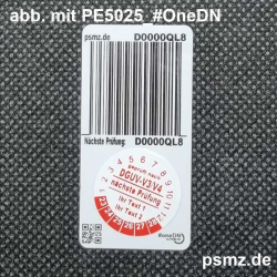 500 Prüfplaketten DGUV-V3/V4 20mm Vinyl weiß und Wunschtext auf Rolle